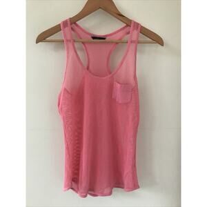 Moda International Pink Mesh See Through Tank Top Summer Shirt 36" Small Unisex